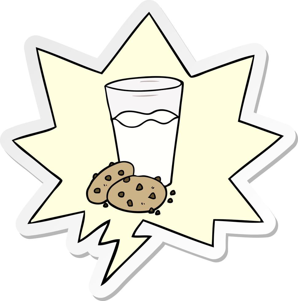 cartoon cookies and milk and speech bubble sticker vector