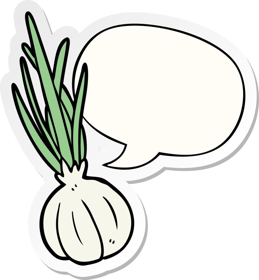 cartoon garlic bulb and speech bubble sticker vector