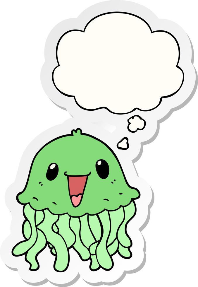 cartoon jellyfish and thought bubble as a printed sticker vector