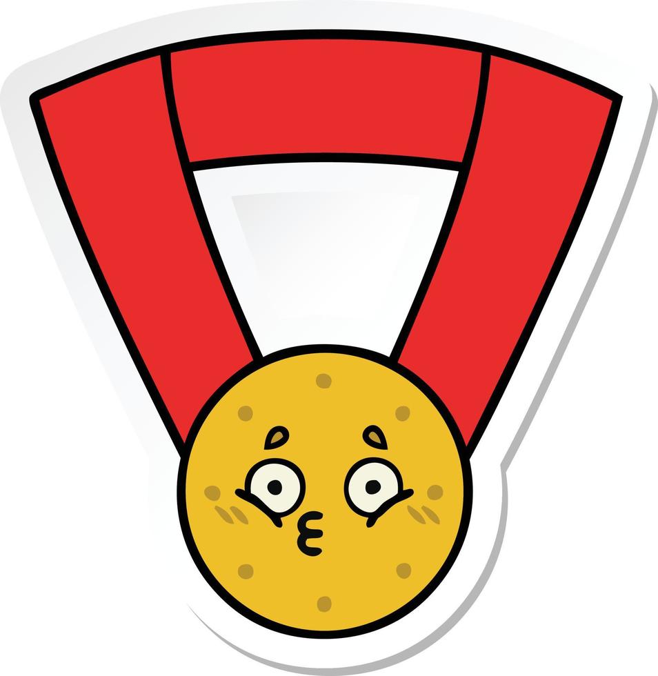 sticker of a cute cartoon gold medal vector