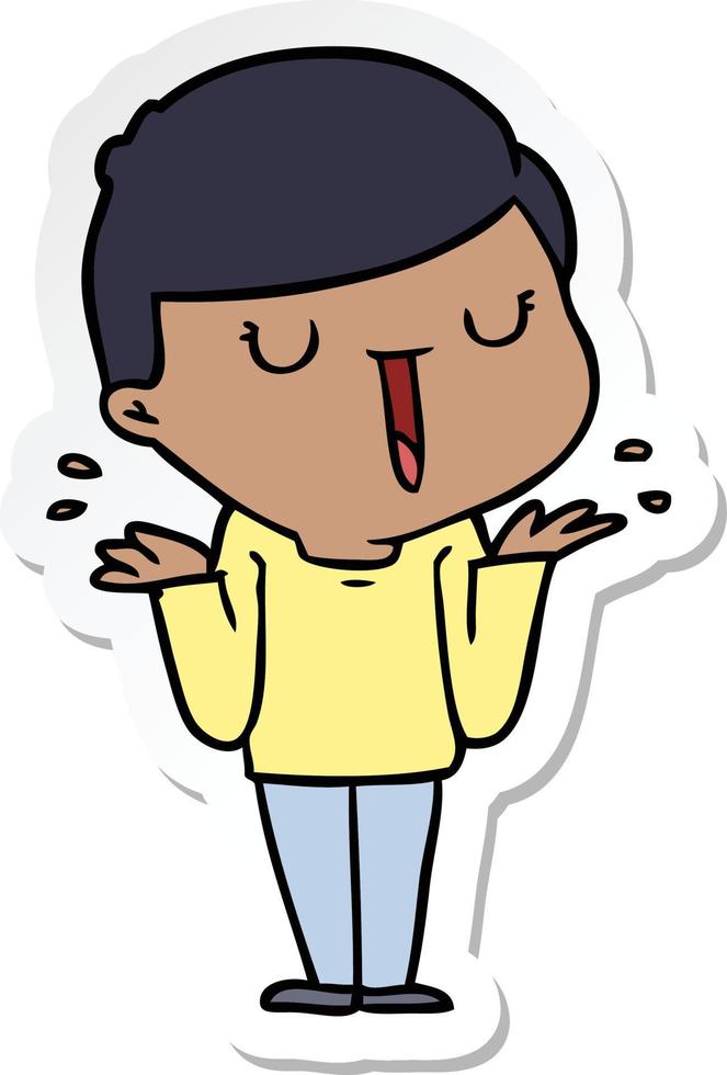 sticker of a cartoon happy boy with no worries vector