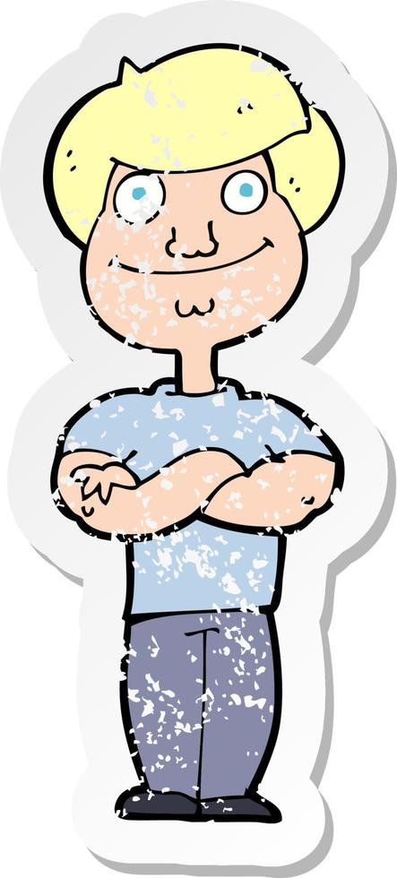 retro distressed sticker of a cartoon happy man vector