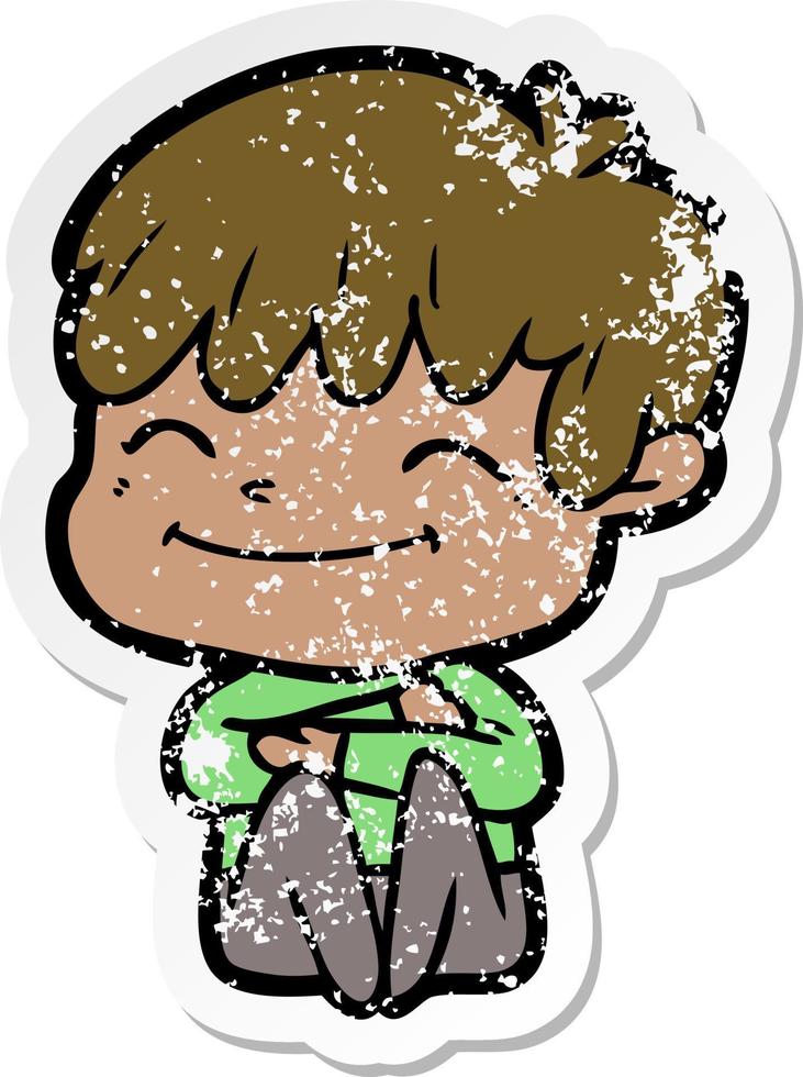 distressed sticker of a cartoon happy boy vector