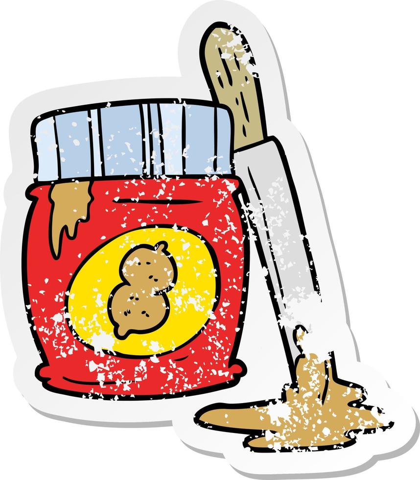 distressed sticker of a cartoon peanut butter vector