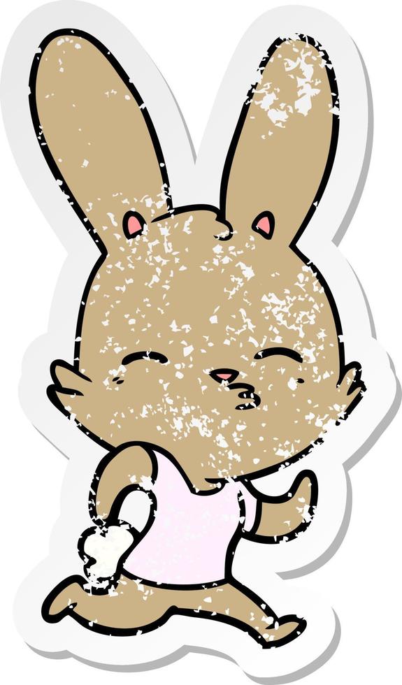 distressed sticker of a cartoon running rabbit vector