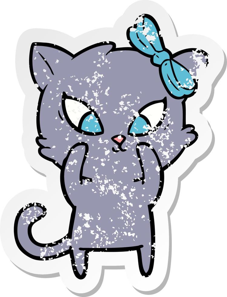 distressed sticker of a cartoon cat vector