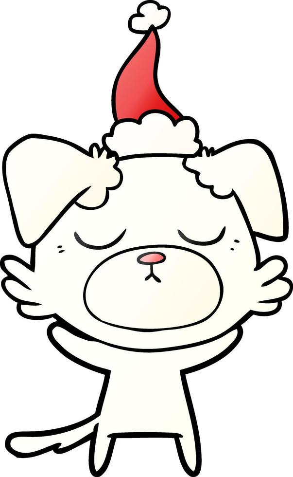 cute gradient cartoon of a dog wearing santa hat vector