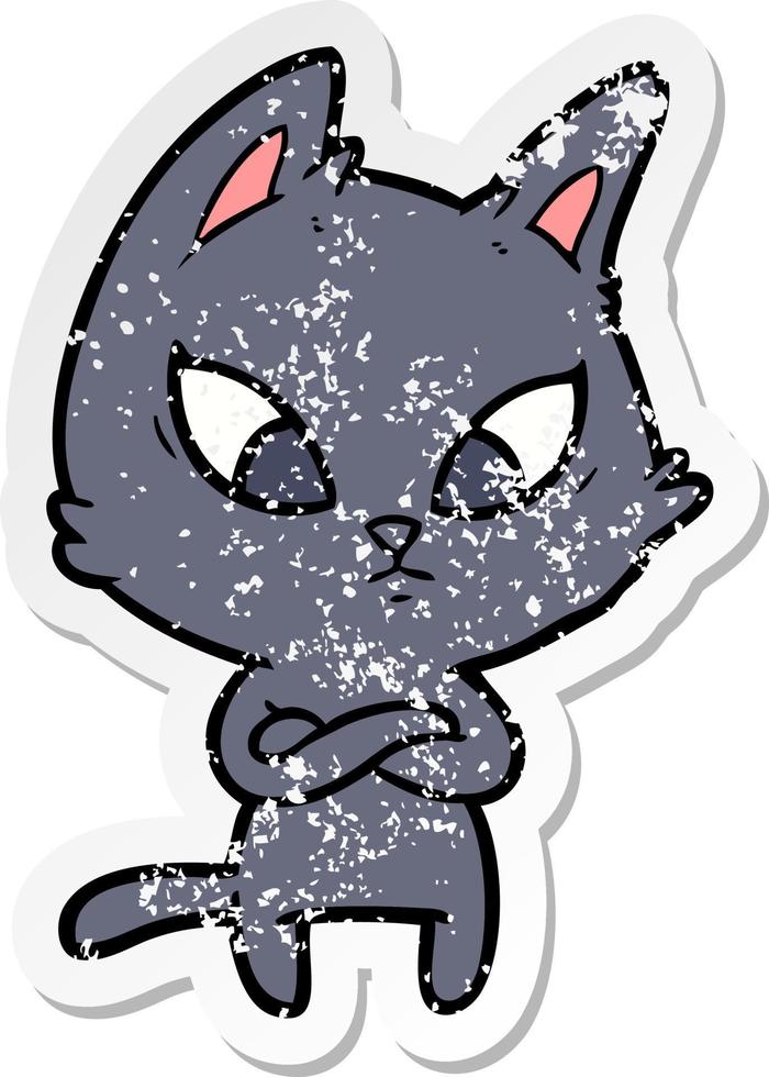 distressed sticker of a confused cartoon cat vector