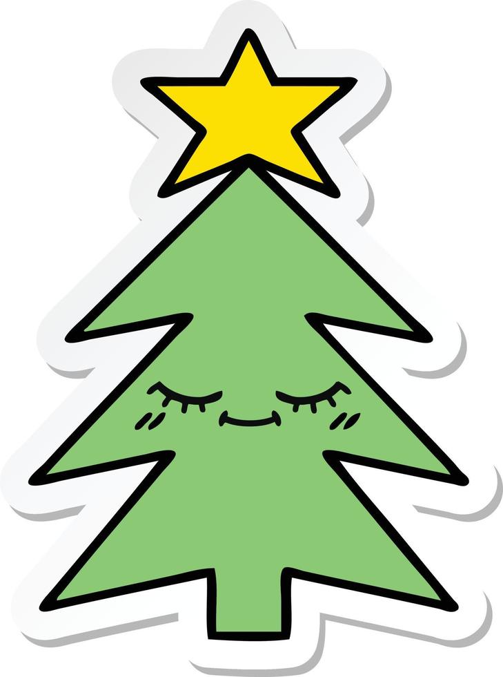 sticker of a cute cartoon christmas tree vector