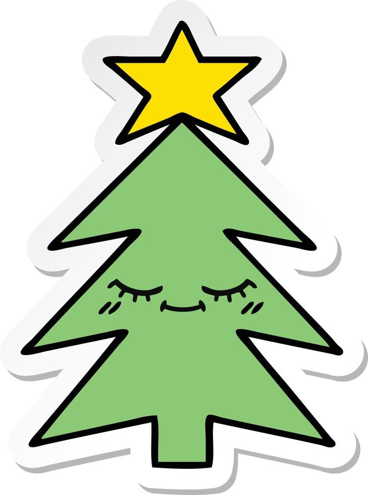 pegatina de un lindo árbol de navidad de dibujos animados vector