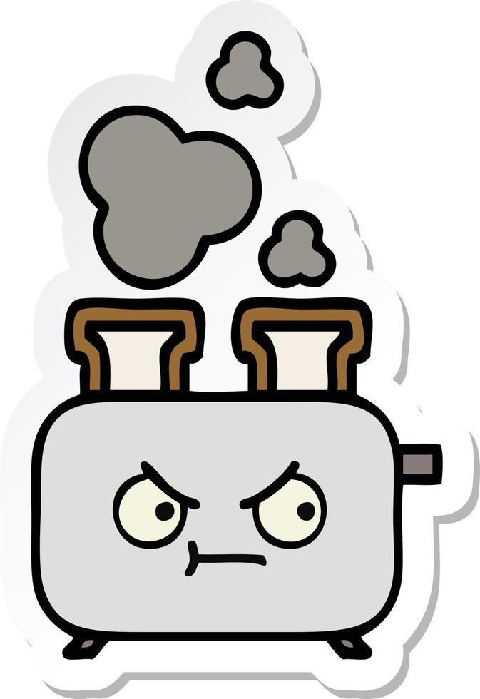 sticker of a cute cartoon of a toaster vector