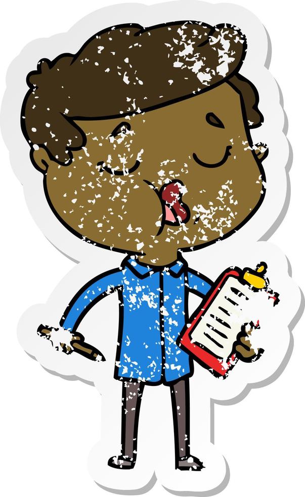 distressed sticker of a cartoon man talking vector