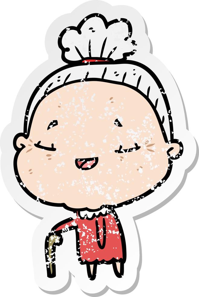 distressed sticker of a cartoon old lady vector