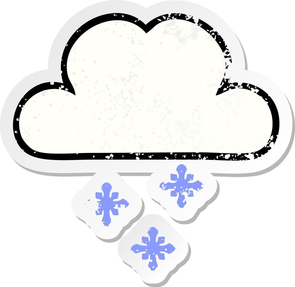 distressed sticker of a cute cartoon snow cloud vector