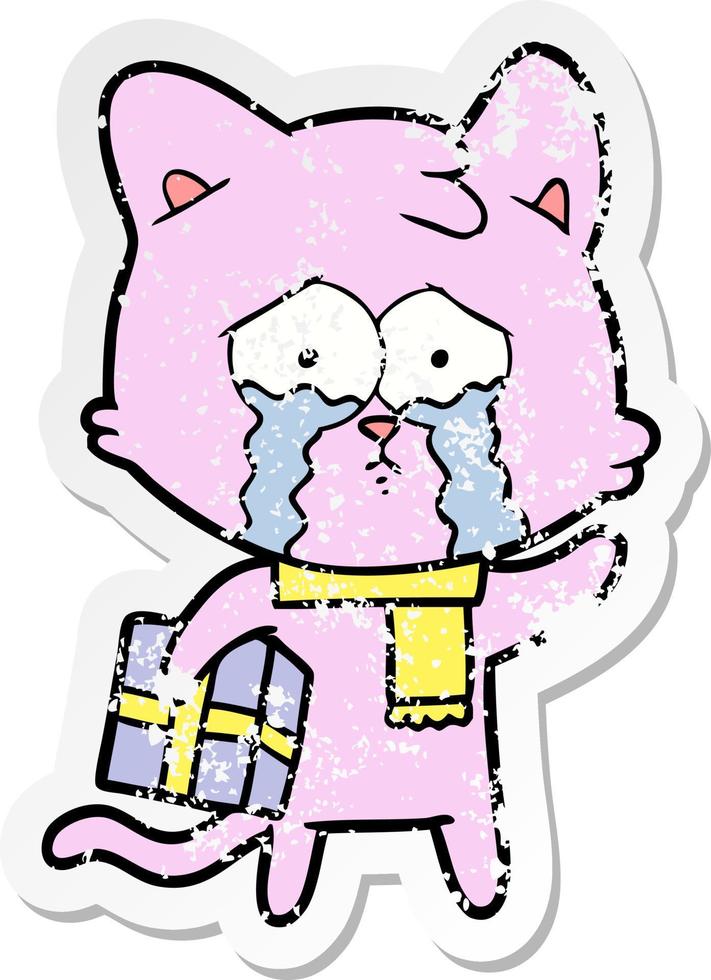 distressed sticker of a cartoon cat vector