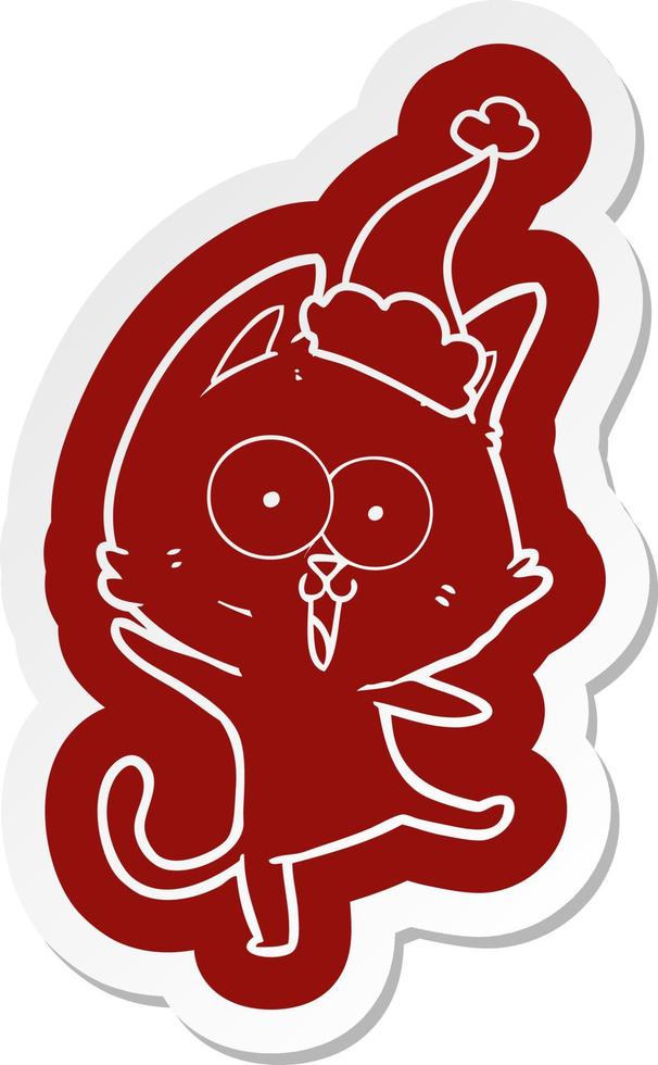 funny cartoon icon of a cat wearing santa hat vector