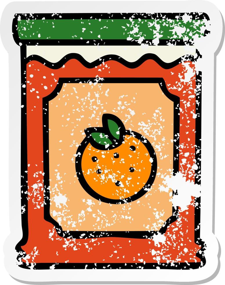 distressed sticker of a quirky hand drawn cartoon jar of marmalade vector