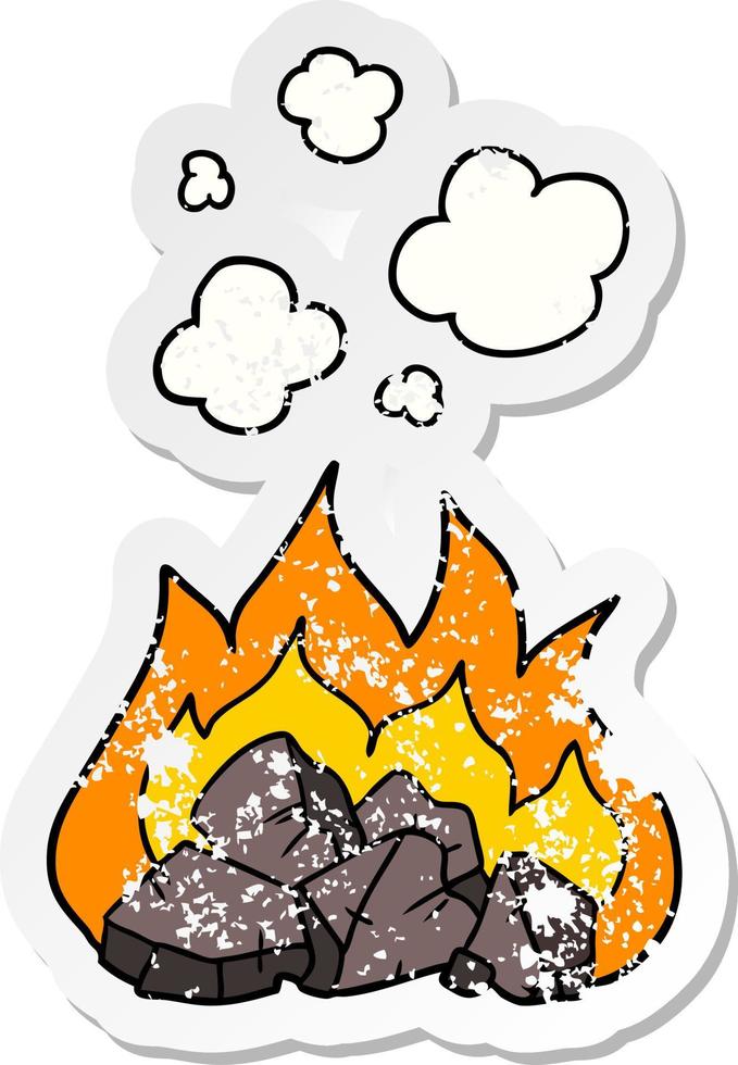 distressed sticker of a cartoon hot coals vector