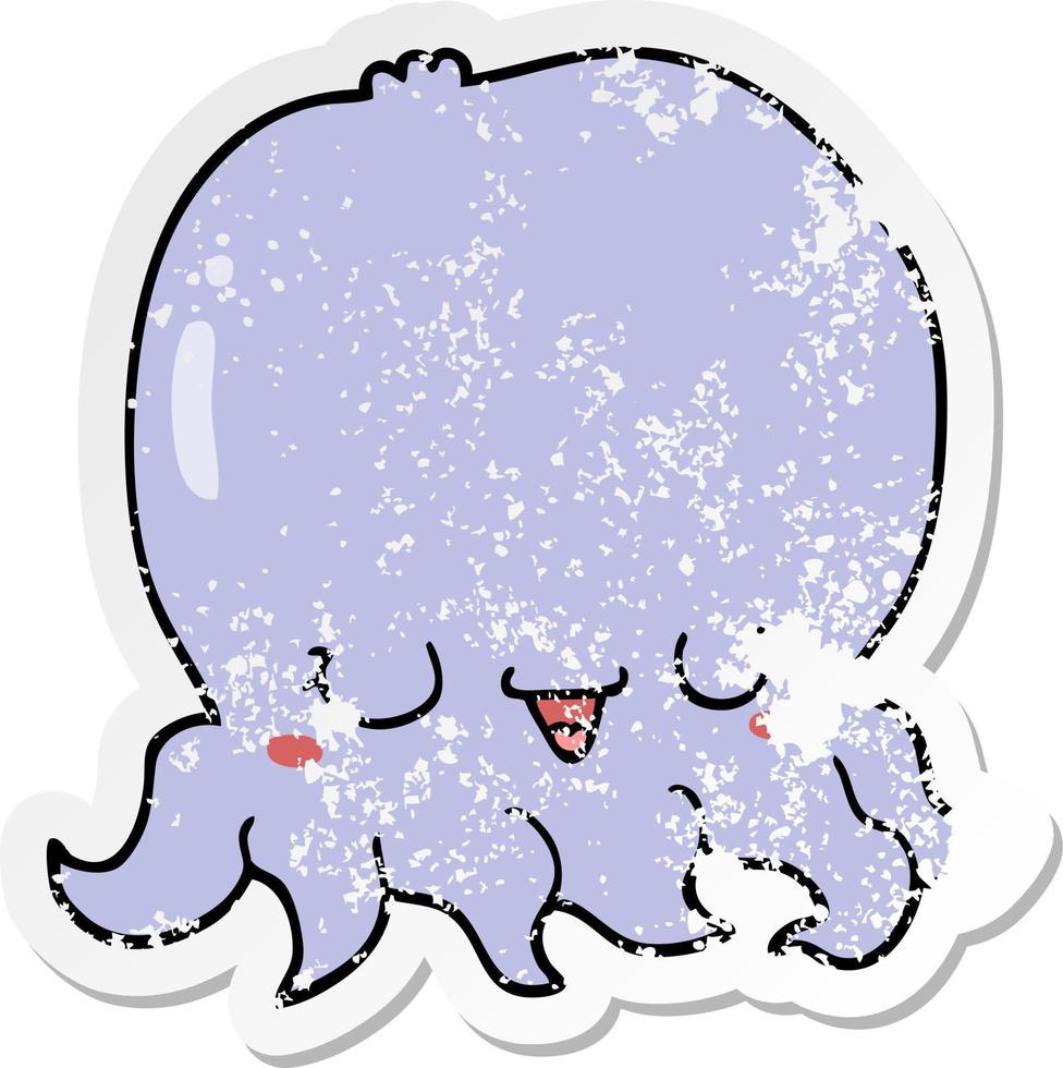 distressed sticker of a cartoon jellyfish vector