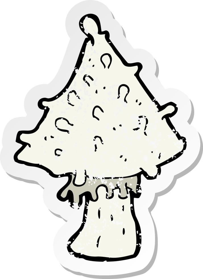 retro distressed sticker of a cartoon mushroom vector