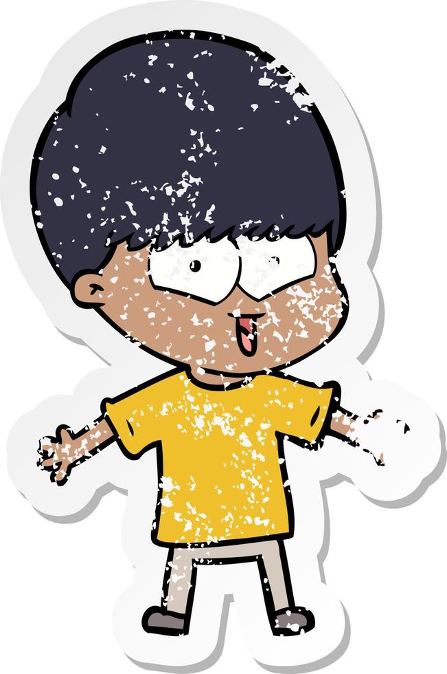 distressed sticker of a cartoon happy boy vector