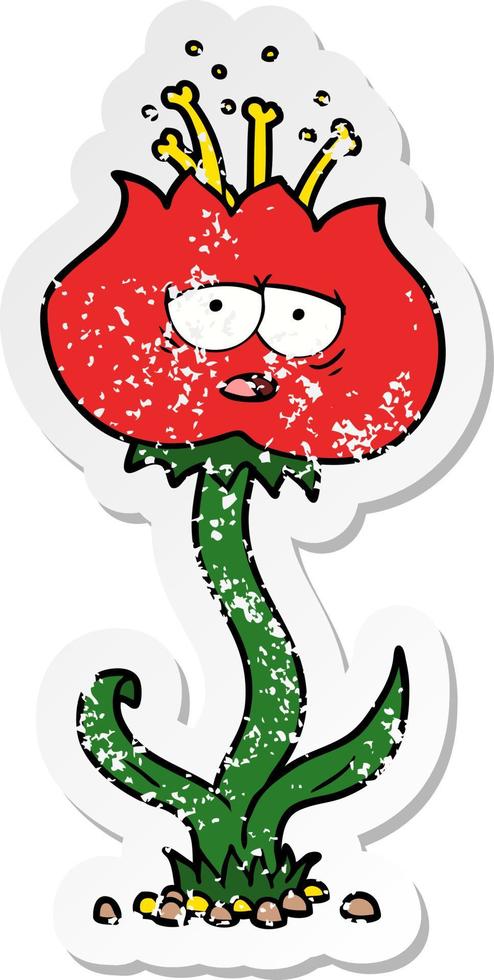 distressed sticker of a cute cartoon flower vector