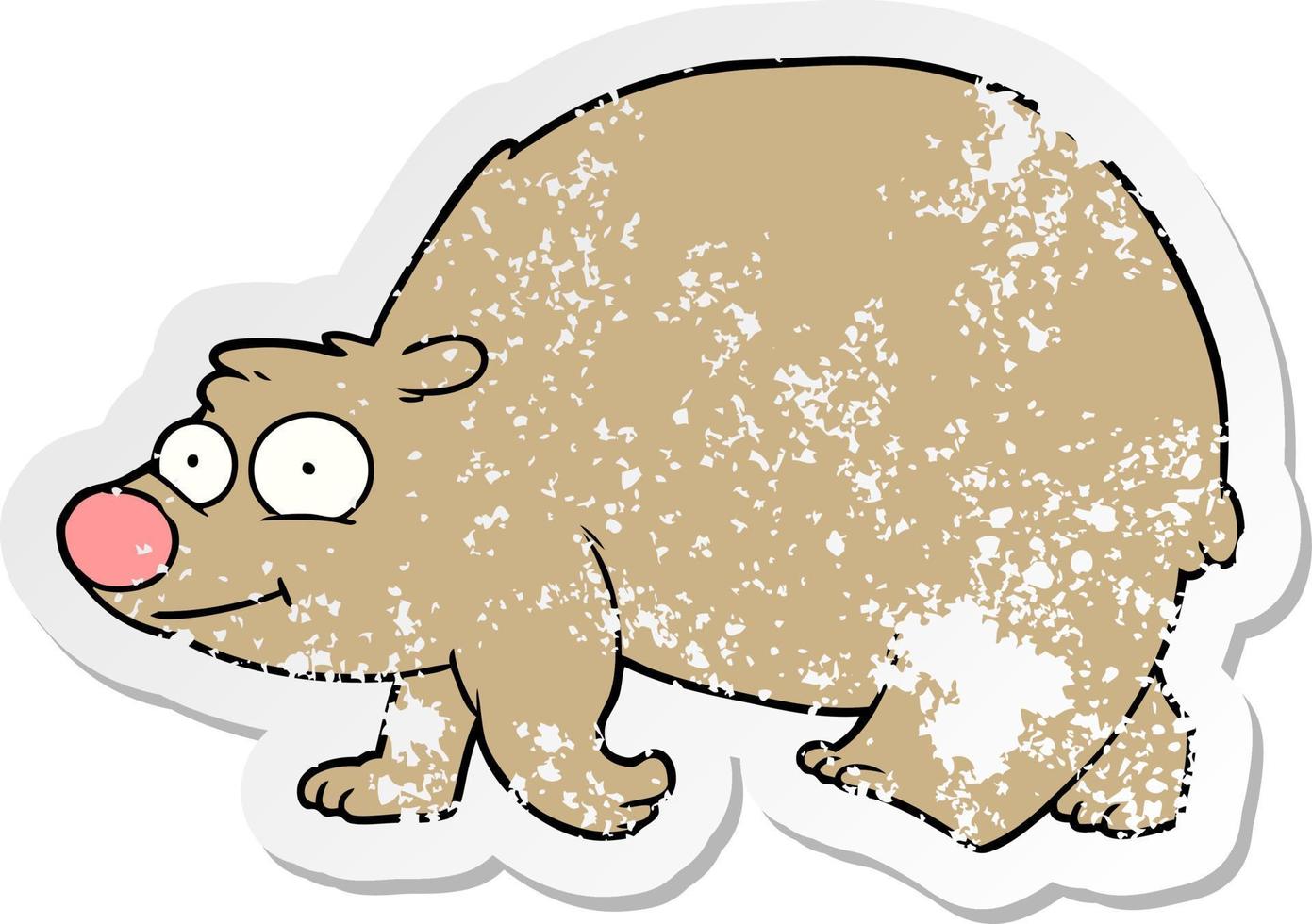 distressed sticker of a cartoon walking bear vector