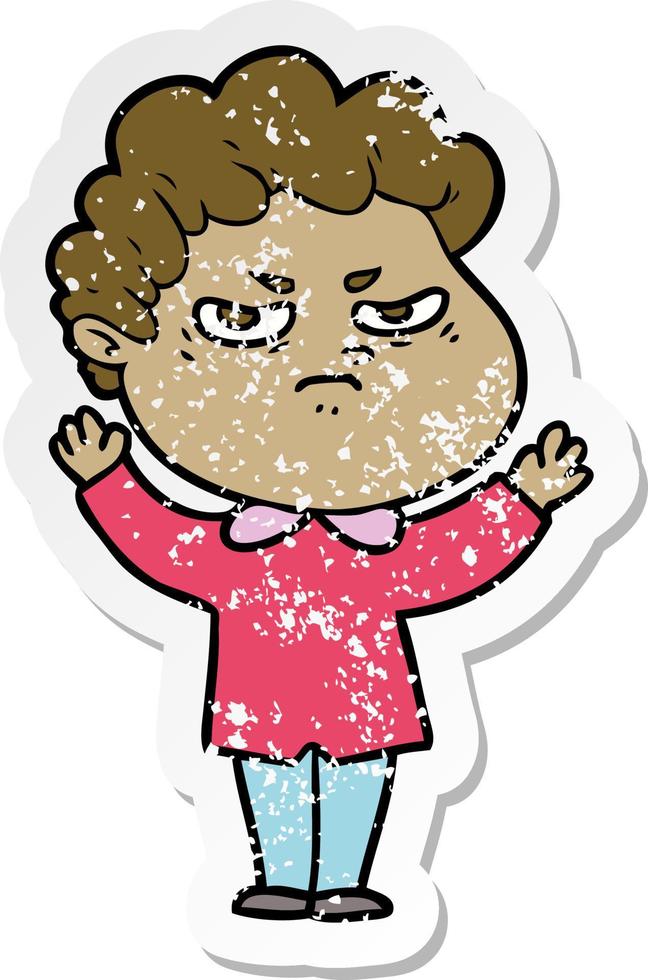 distressed sticker of a cartoon angry man vector