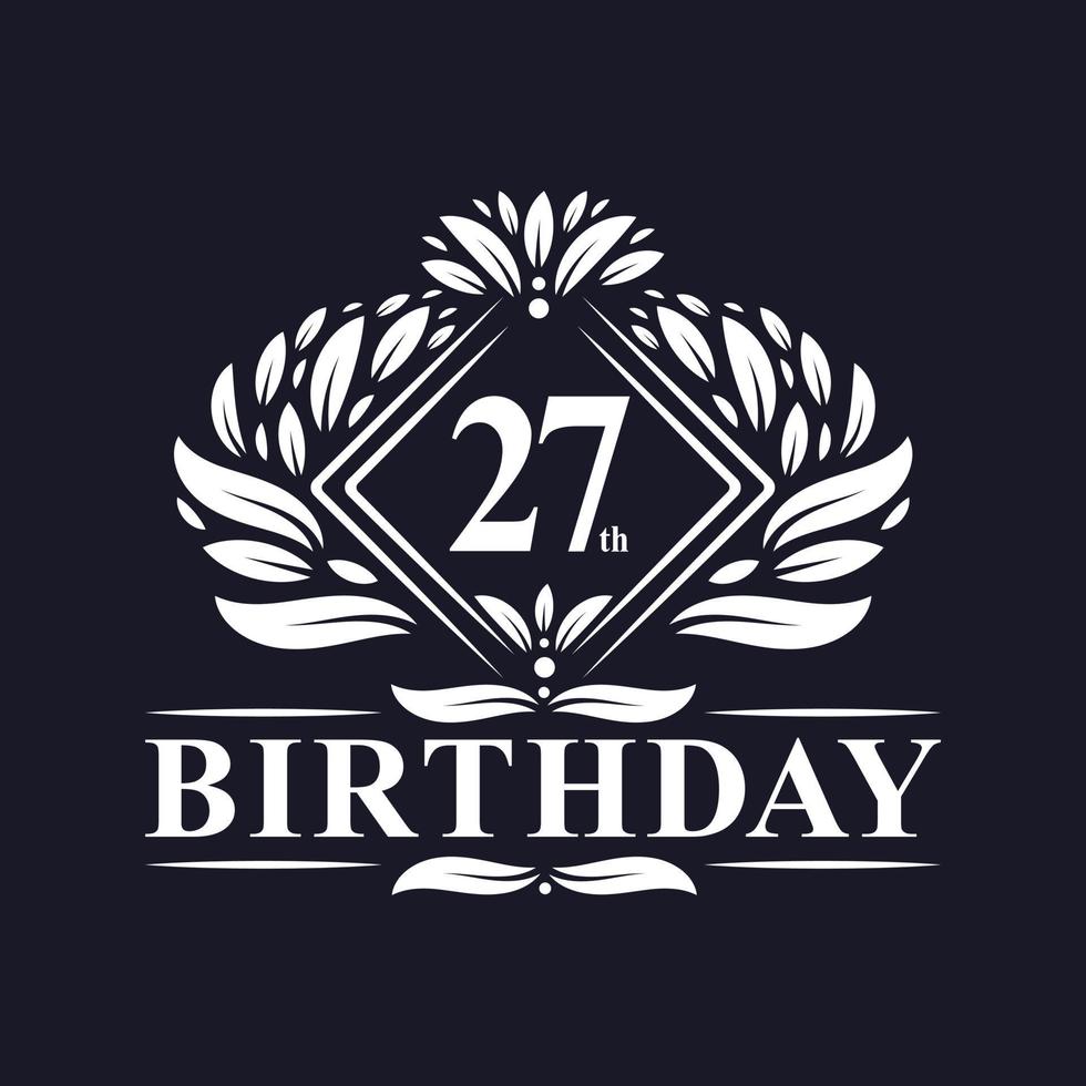 Logo de cumpleaños de 27 años, lujosa celebración de 27 años. vector