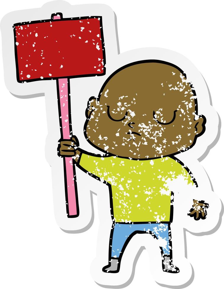 distressed sticker of a cartoon bald man vector