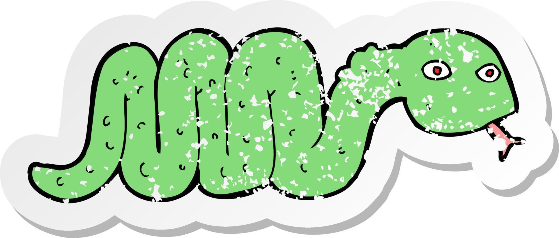 retro distressed sticker of a funny cartoon snake vector