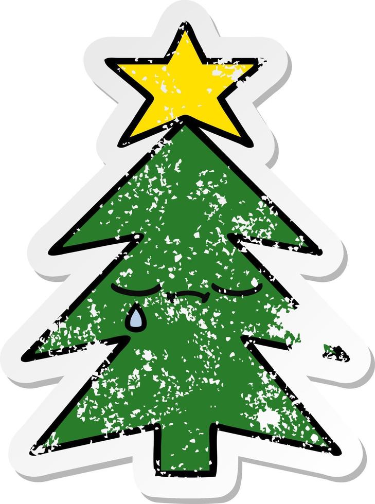 distressed sticker of a cute cartoon christmas tree vector