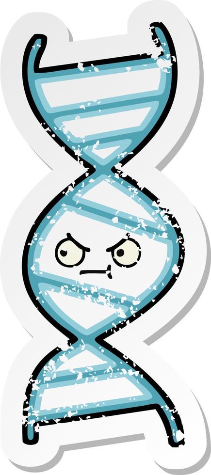 distressed sticker of a cute cartoon DNA strand vector