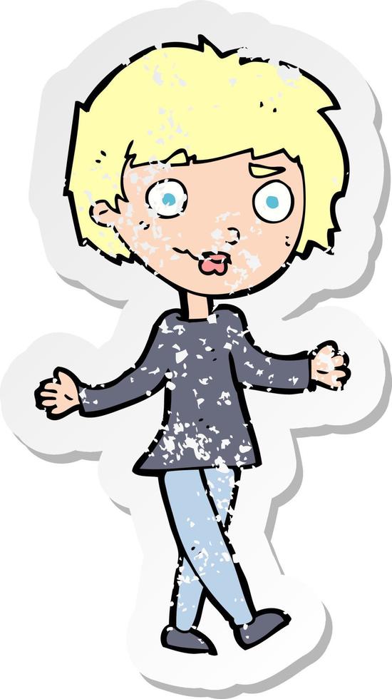 retro distressed sticker of a cartoon confused woman vector