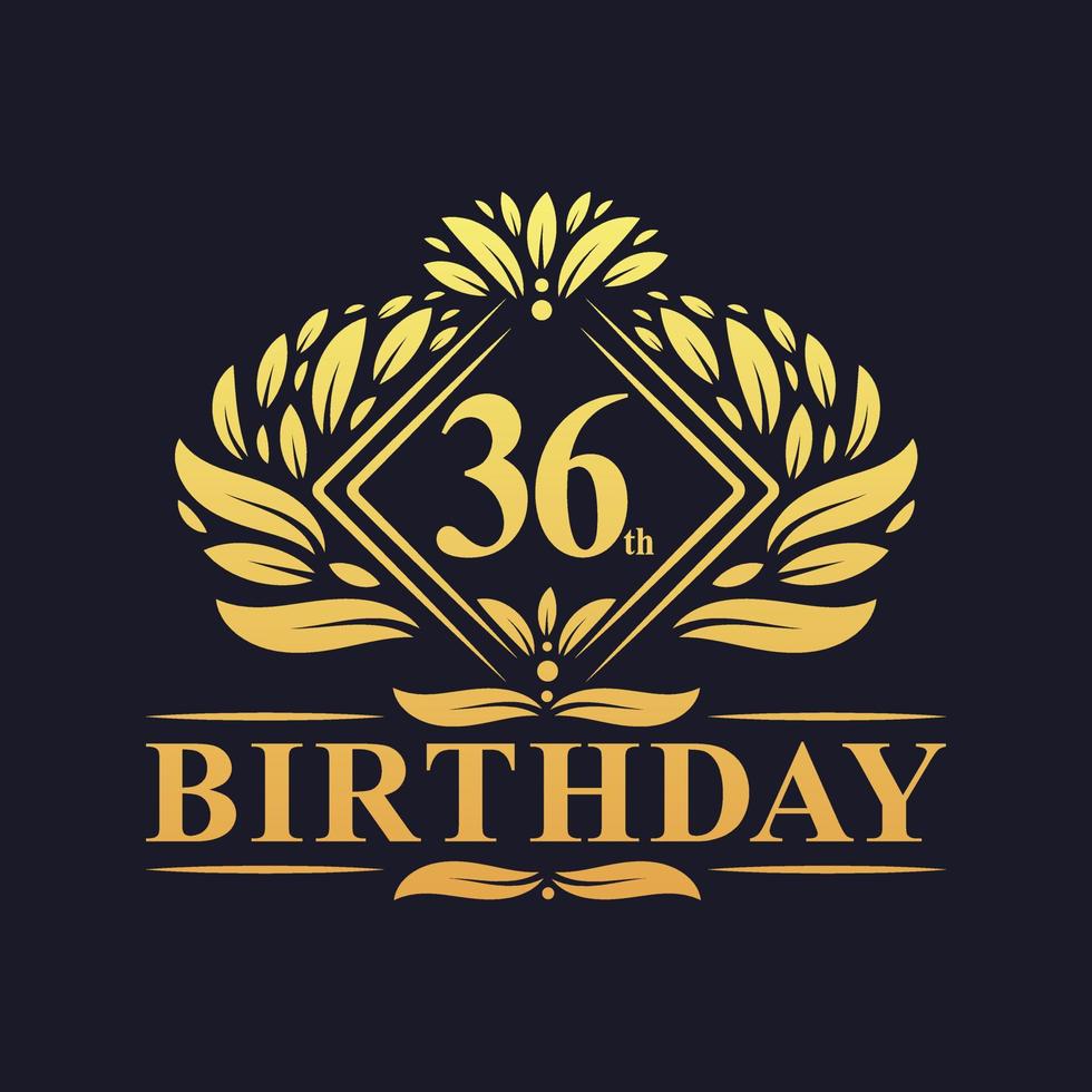 36 years Birthday Logo, Luxury Golden 36th Birthday Celebration. vector