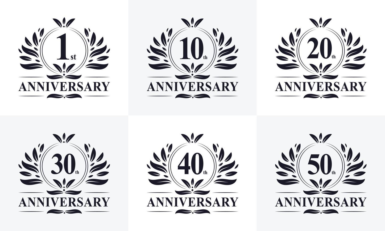 6 Retro Vintage Anniversary Badge Logo. Collection off 6 Anniversary logo for Celebration vector