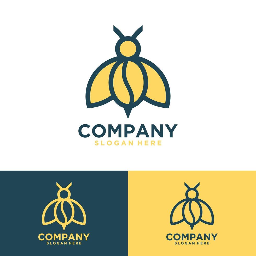 inspiración en el diseño del logotipo del icono de insecto de abeja con arte de línea minimalista de polilla de combinación de granos de café vector