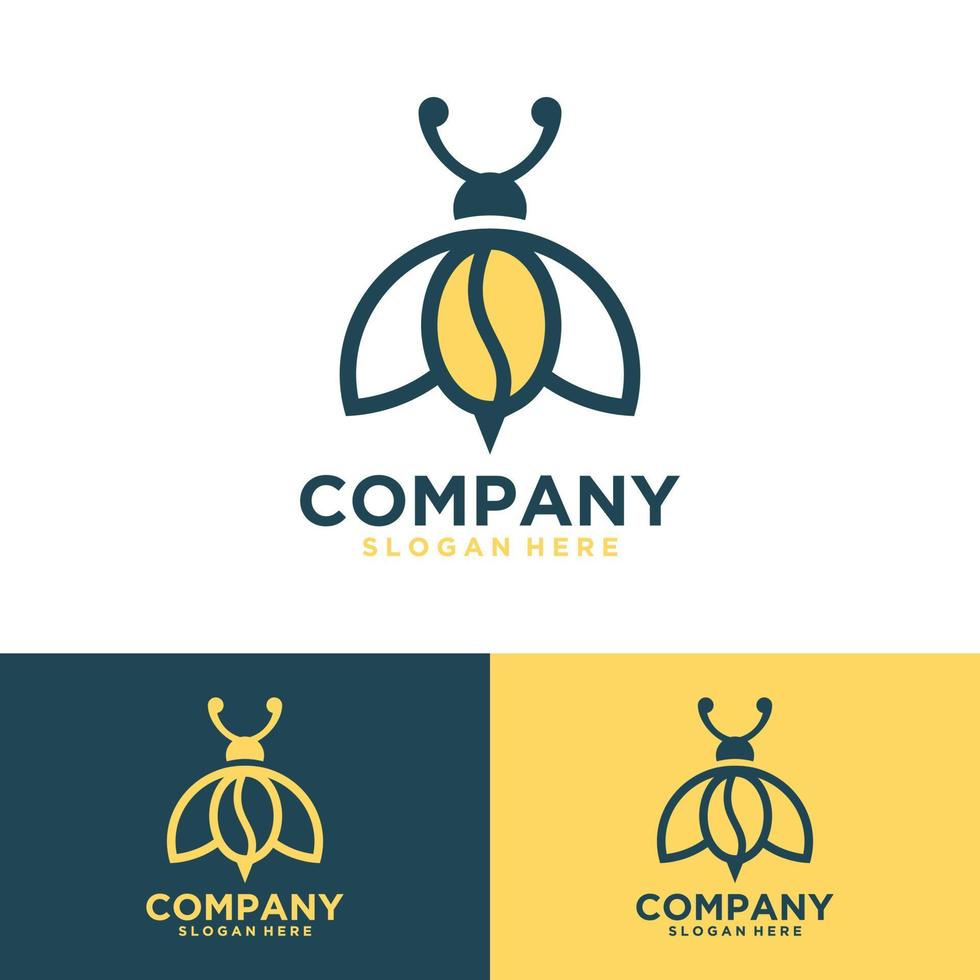 inspiración en el diseño del logotipo del icono de insecto de abeja con arte de línea minimalista de polilla de combinación de granos de café vector