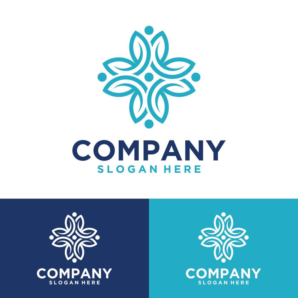 Vector set of template logo designs and emblems in trendy linear style in blue color on floral and natural cosmetic concept background and alternative medicine symbol