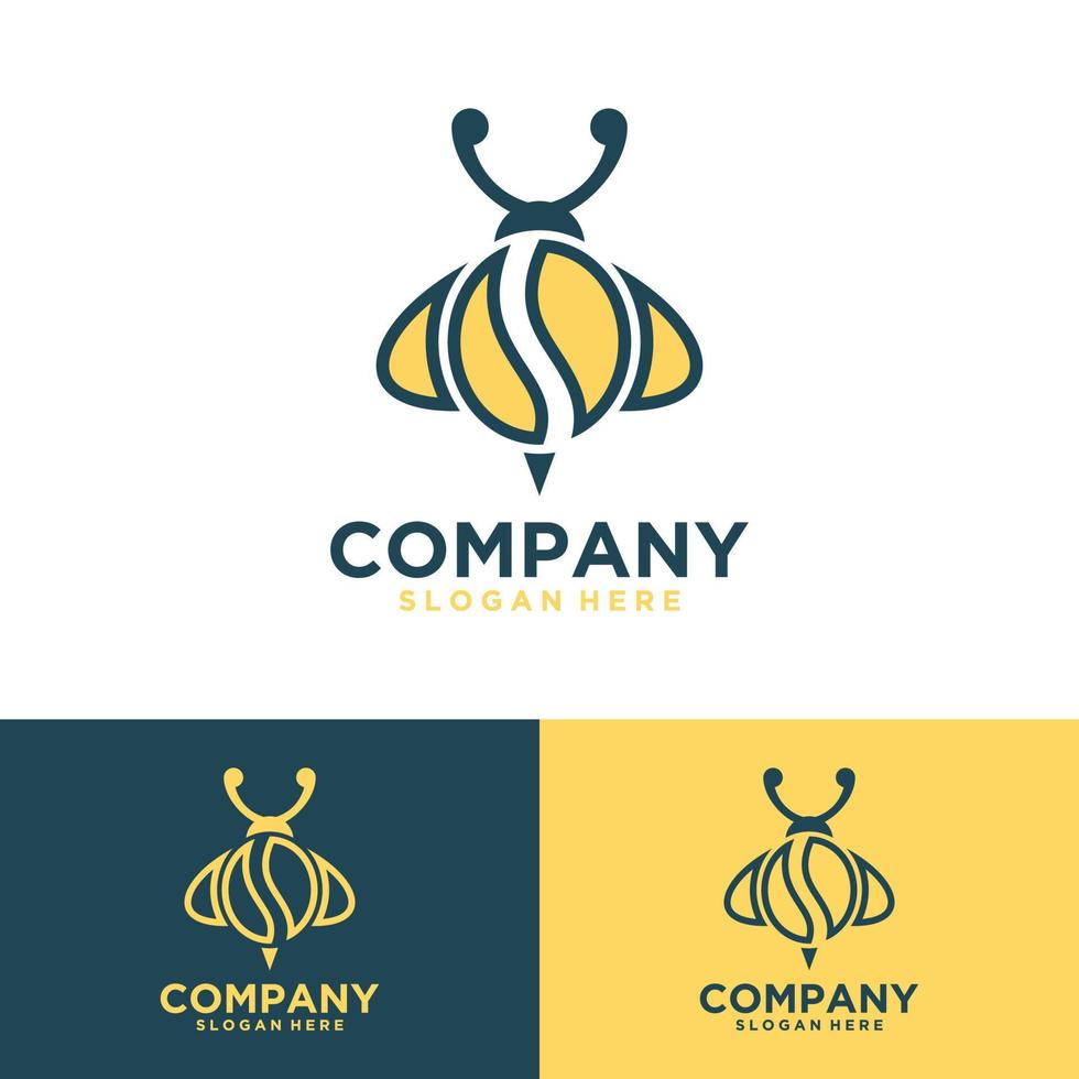 inspiración en el diseño del logotipo del icono de insecto de abeja con arte de línea minimalista de polilla de combinación de granos de café vector