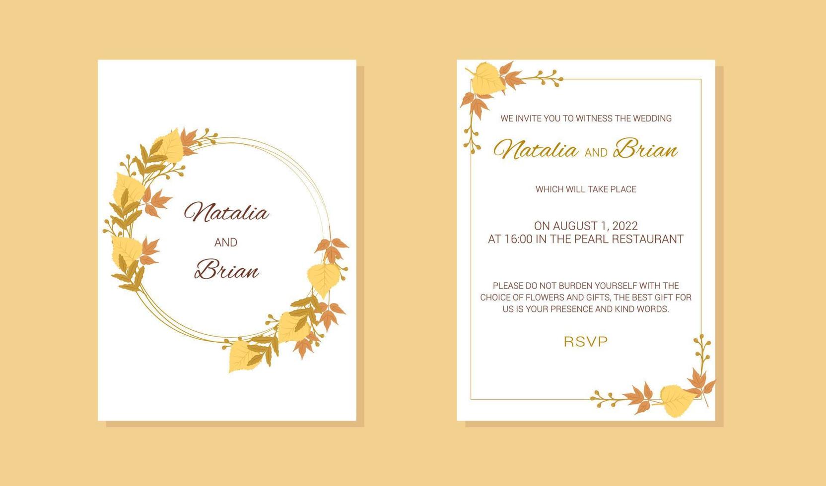 wedding invitation with frame twigs leaves of birch maple vector