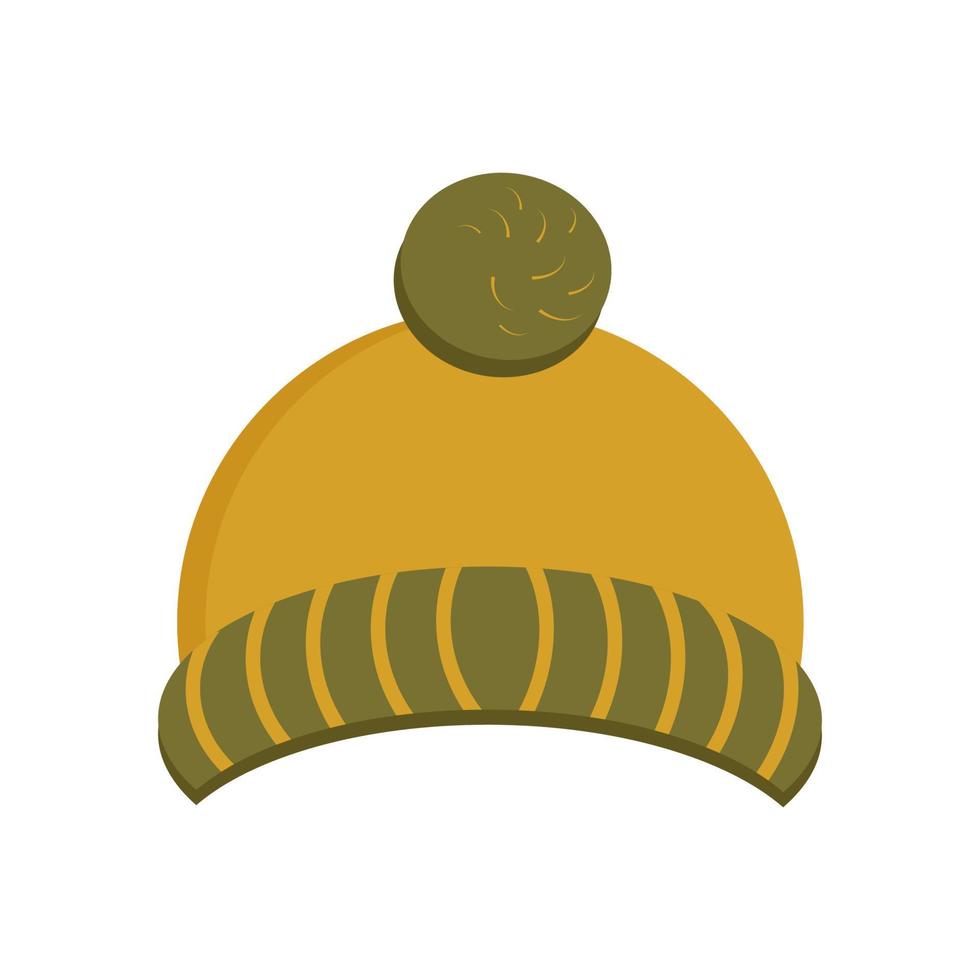 autumn warm clothes yellow hat with green pattern and pompom vector