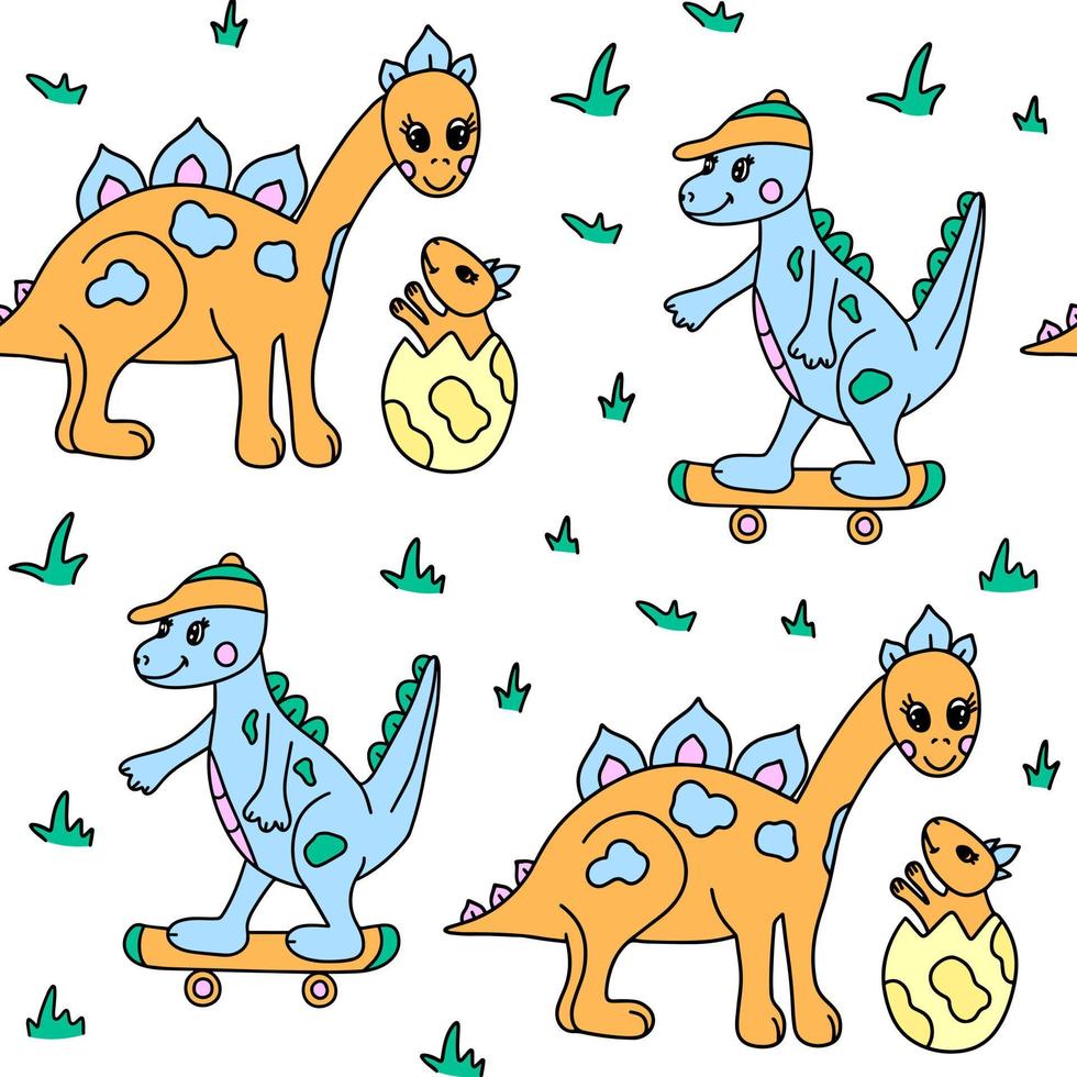 Dino doodle pattern vector