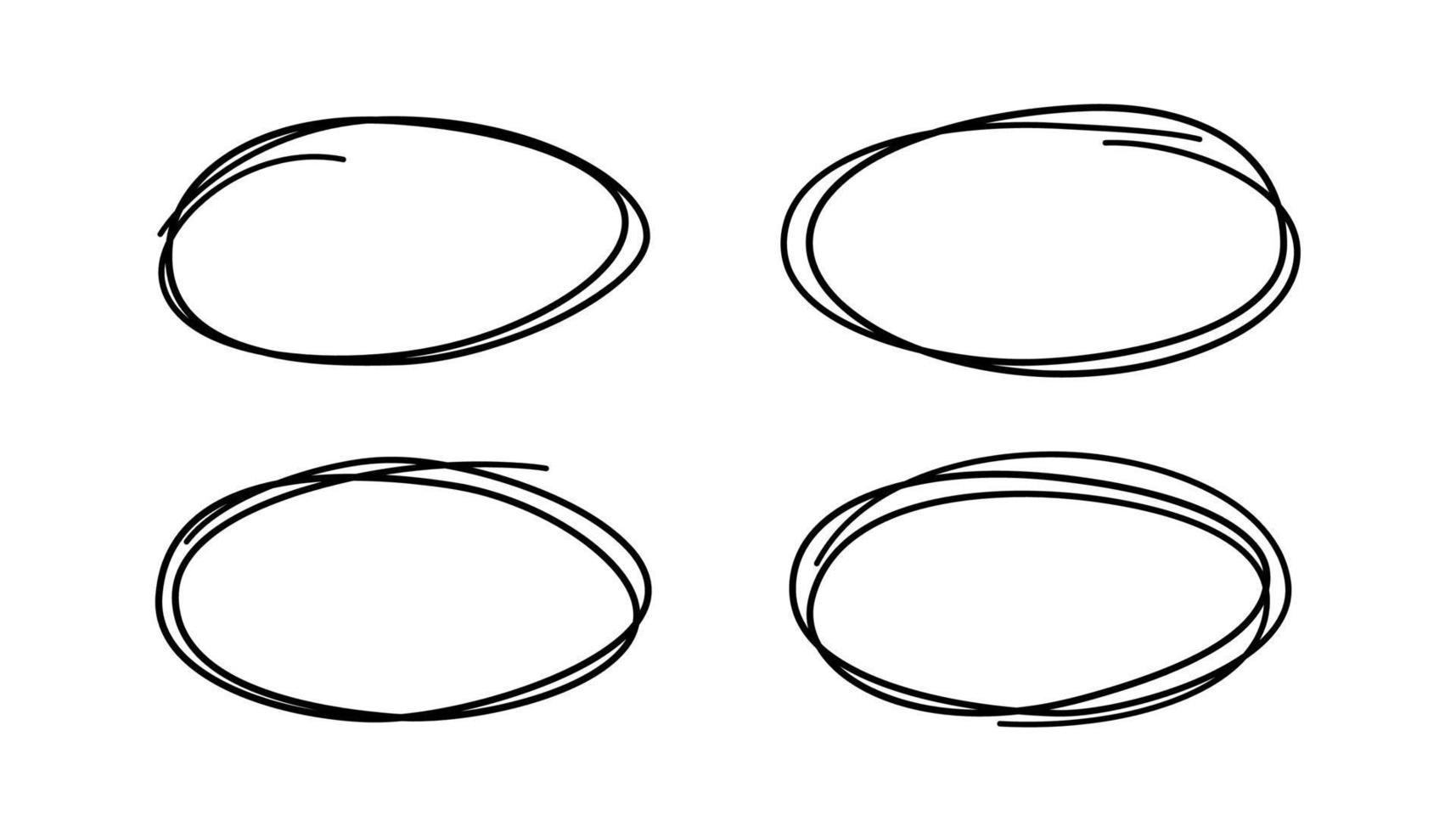 Hand drawn scribble ovals. Doodle sketch underlines. Highlight circle frames. Ellipse in doodle style. Set of vector illustration isolated on white background.