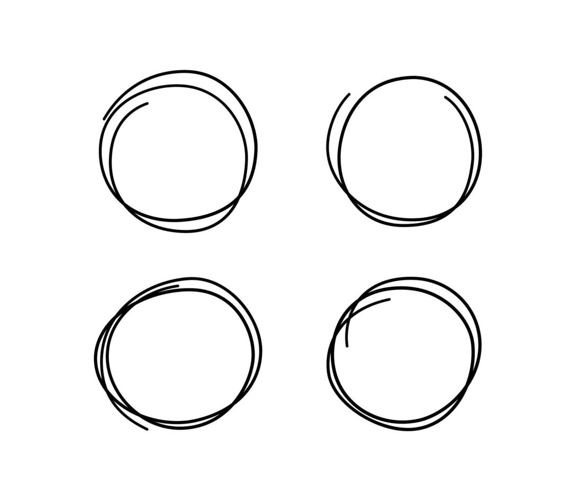 Hand drawn scribble circles. Doodle sketch underlines. Highlight circle frames. Rounds in doodle style. Set of vector illustration isolated on white background.
