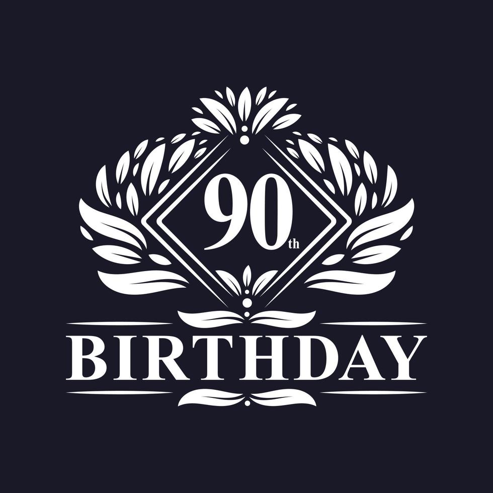 Logo de cumpleaños de 90 años, lujosa celebración de 90 cumpleaños. vector