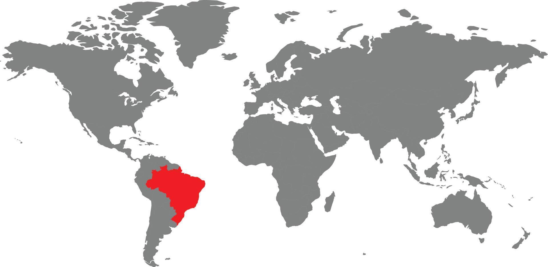 Brazil map on the world map vector