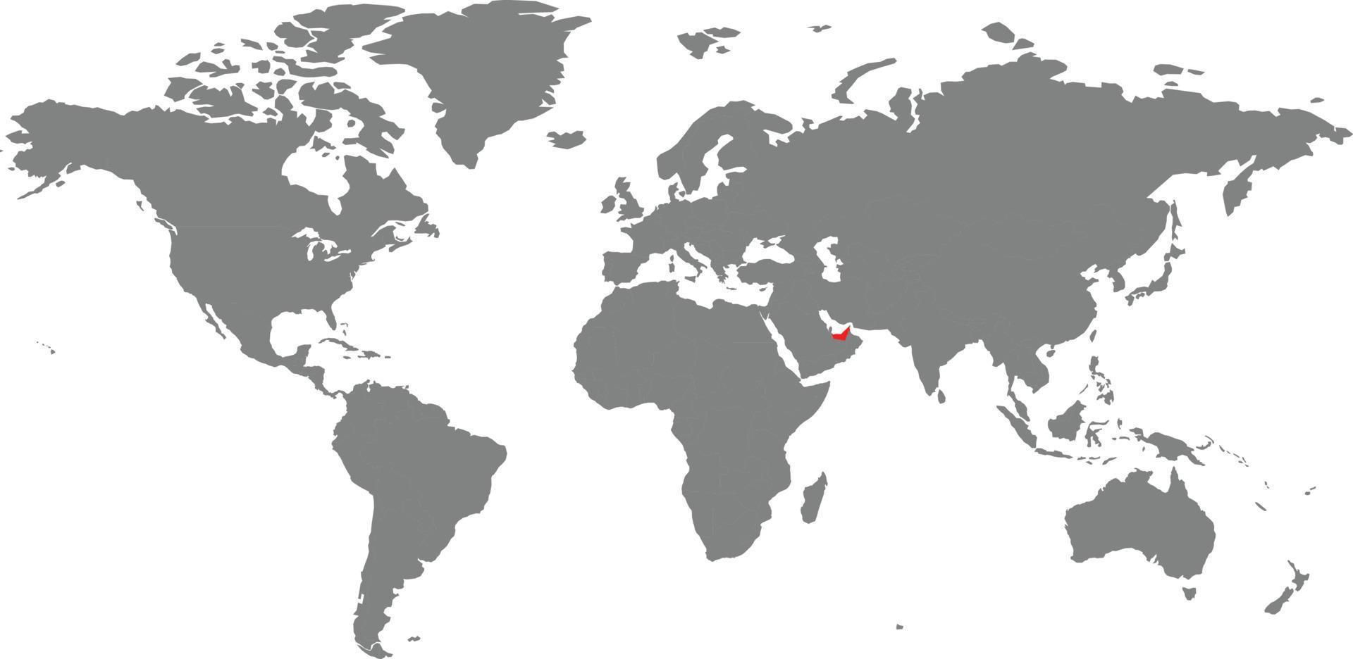 mapa de los emiratos árabes unidos en el mapa mundial vector