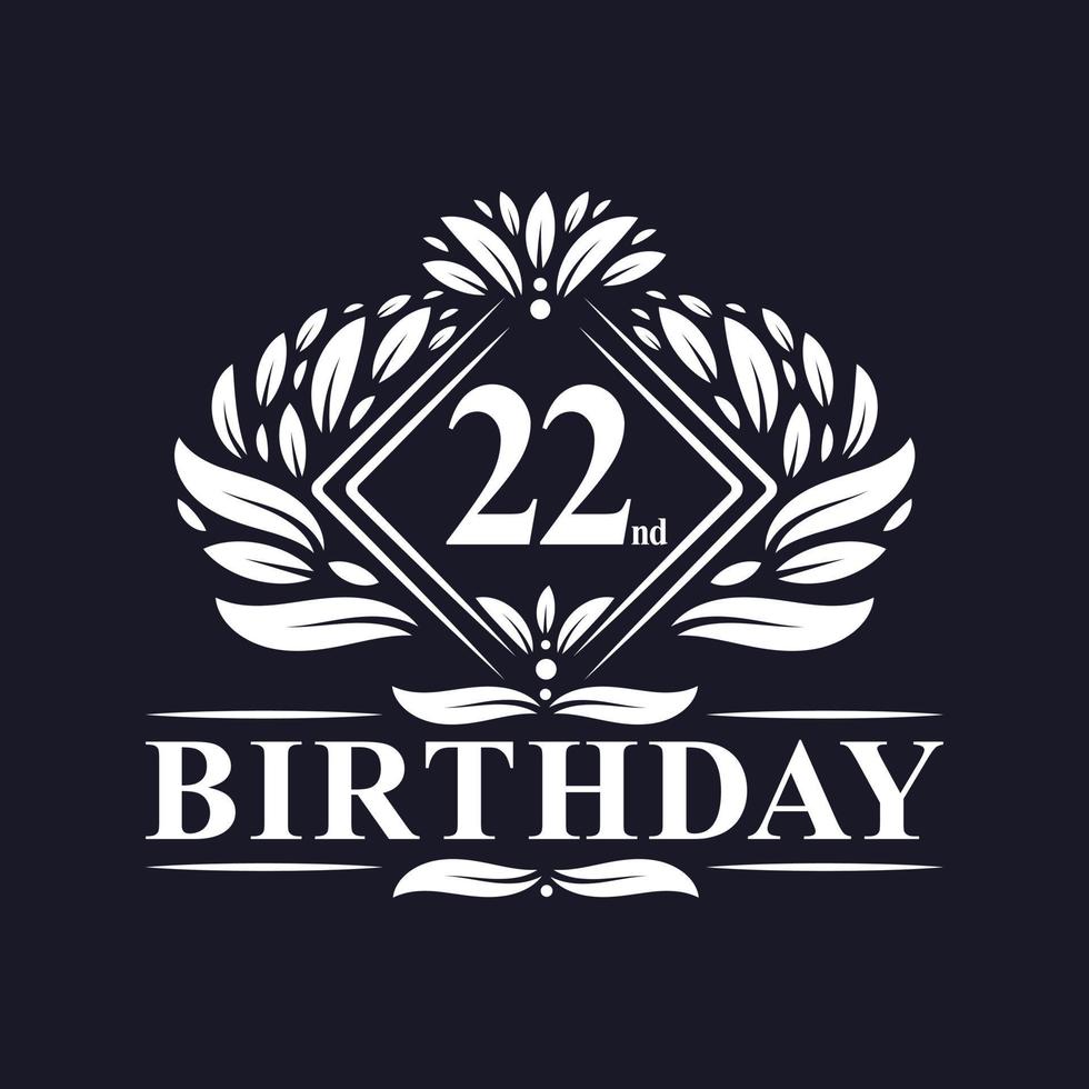 Logotipo de cumpleaños de 22 años, celebración de cumpleaños número 22 de lujo. vector