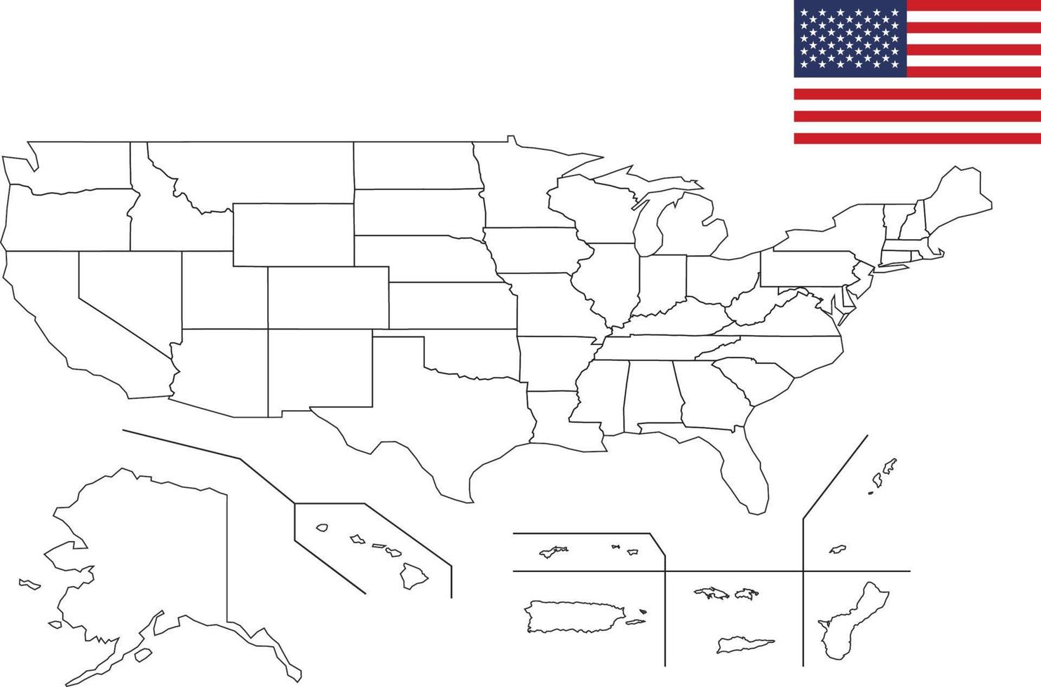 map and flag of Usa Territories vector